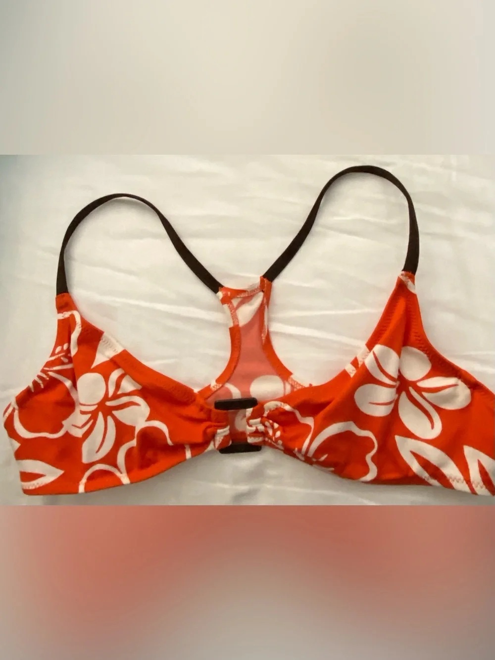 AXCELERATE SPEEDO ORANGE AND WHITE FLORAL RACERBACK UNDERWIRE BIKINI TOP